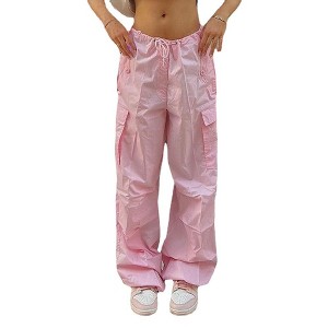 Women's Casual Parachute Cargo Pants with 5 Pockets Quick Dry Hiking Pants Lightweight Baggy Joggers with Drawstring - 1 of 1