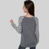 Anna-Kaci Women's Leopard Print Raglan Sleeve Top with Striped Contrast and Crisscross Neckline - 4 of 4