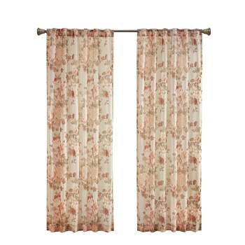 Simone Printed Floral Rod Pocket and Back Tab Voile Sheer Curtain