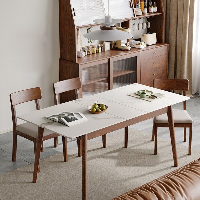 59" Extendable Dining Table for 6-8 Persons, Wooden Rectangular Kitchen Table, Modern Extendable Dinner Table for Kitchen Living Room without Chair