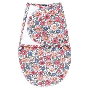 Hudson Baby Infant Girl Plush Faux Fur Swaddle Wrap, Pink Blue Pretty Floral, 0-3 Months - 1 of 2