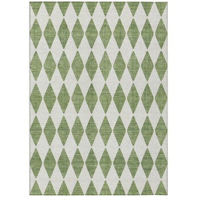 Green And Ivory Geometric Washable Indoor Outdoor Area Rug