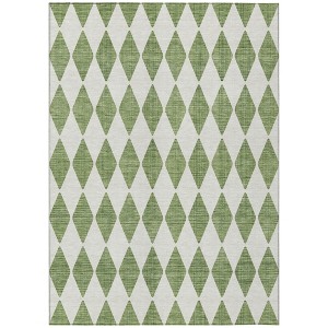 Green And Ivory Geometric Washable Indoor Outdoor Area Rug - 1 of 4