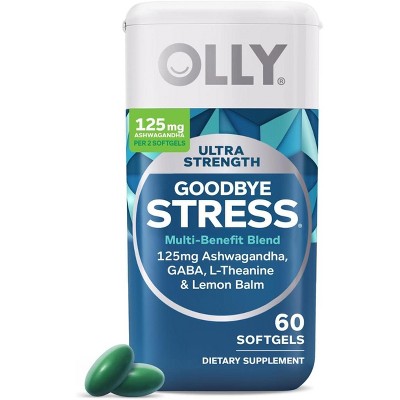 OLLY Ultra Strength Goodbye Stress Softgels – Stress Relief Supplement with GABA, Ashwagandha, L-Theanine & Lemon Balm – 60 Count (30-Day Supply)