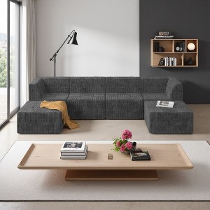 130.32" Corduroy U-Shaped Modular Sectional Sofa, 6-Piece Set - 1 of 4