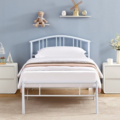 VECELO Queen/Full/Twin Bed Frame with Arched Headboard, Metal Platform Bed Frame with Underbed Storage Space, Black/White/Gold