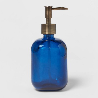 blue soap dispenser