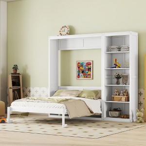 NicBex Queen Size Murphy Bed Wooden Bed Frame Morden Hideaway Wall Bed with 1 Side Storage Shelves for Bedroom - 1 of 4