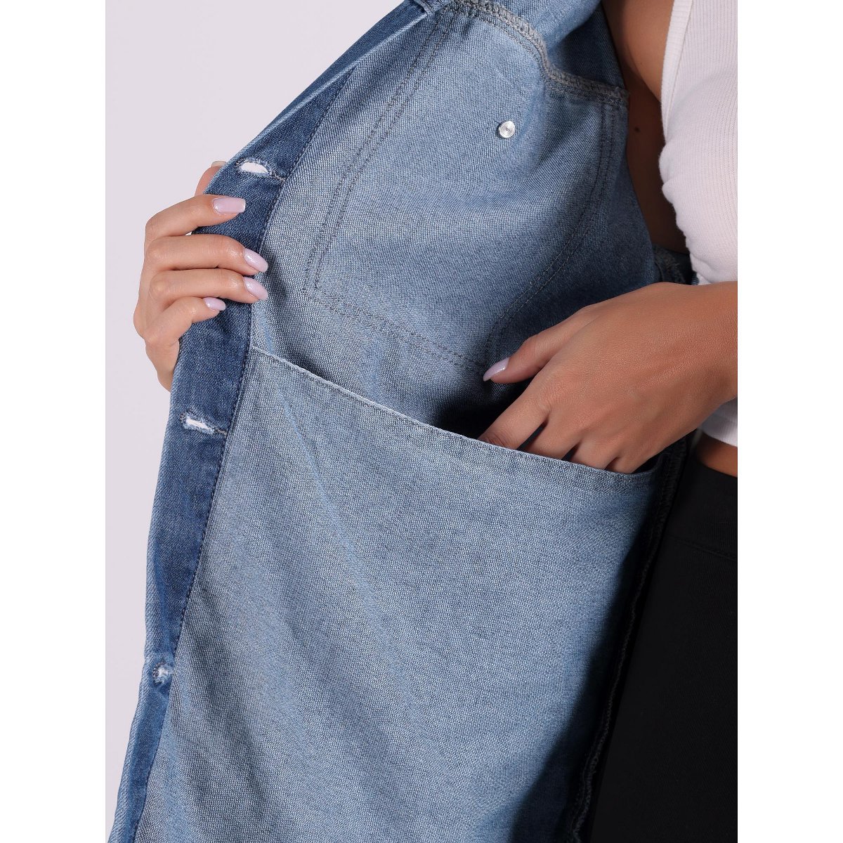 Женские куртки Allegra K Women's Collar Button Down Long Sleeve Casual Solid Denim Oversized Jacket Small Blue — фото 5