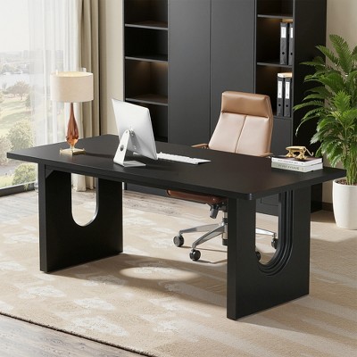 Lirago 71" Executive Desk Modern Office Table with Wood Double Pedestal Base Spacious Sturdy Desk with Storage Drawers Black