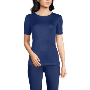 Lands' End Womens' Silk Interlock Short Sleeve Crewneck Long Underwear Thermal Baselayer Top - 1 of 3