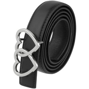 INSPIRE CHIC Women Reversible Faux Leather 0.9" Width Belt with Metal Double Hearts Ring Buckle Belts 1Pc - 1 of 4