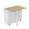 YOOCOZZ Kitchen Island Cart, 2-Door Cabinet, 2 Drawers, Spice Rack, Towel Holder, Foldable Rubberwood Top - White - 3 of 4