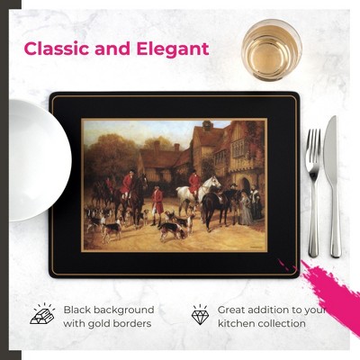 Tally Ho Black and Gold Hardboard Placemats Set of 4
