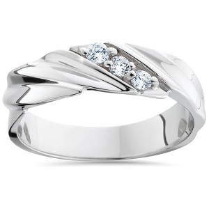 Pompeii3 Three Stone Diamond 14K White Gold Wedding Ring - 1 of 4