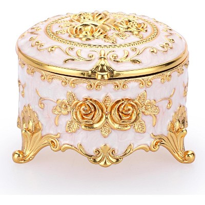 Vintage Jewelry Box，Small Trinket Storage Organizer Box,Chest Round Keepsake Boxes