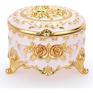 Vintage Jewelry Box，Small Trinket Storage Organizer Box,Chest Round Keepsake Boxes - 1 of 4