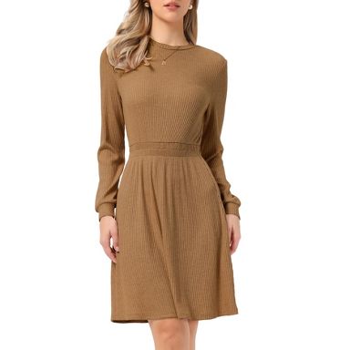 womens casual sweater dress INSPIRE CHIC Women's Long Sleeve Crew Neck Ribbed Knit Textured X-Small Khaki Bodycon Size:us:12 New Season New Dresses 2026-08-11 :: Mini Dresses Tnuck Sport White Lightweight sneakers for weekend strolls