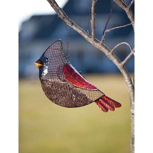 Red Heart Mesh Fly-Through Feeder, Handcrafted Wire Mesh Bird