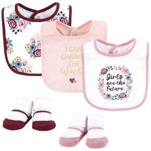 Hudson Baby Infant Girl Cotton Bib and Sock Set, Girls World, One Size - 1 of 4