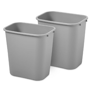Rubbermaid Resin Wastebasket, Plastic Under Desk Trash Can, 7 Gal, Gray, 2 Pack - 1 of 3