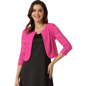 INSPIRE CHIC Women's Work Floral 3/4 Lace Trim Sleeves Open Front Bolero Shrug - 1 of 4