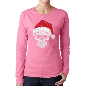 LA Pop Art Santa Skull - Women's Word Art Long Sleeve T-Shirt - 1 of 4