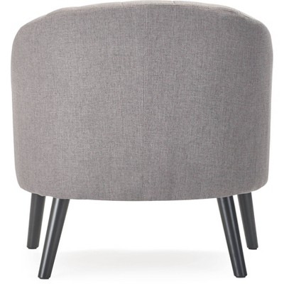 Gray Velvet Barrel Accent Chair with Wood Legs