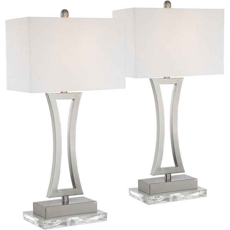 360 Lighting Roxie Modern Table Lamps Set of 2 with Clear Acrylic Risers 31" Tall Brushed Nickel Off White Rectangular Shade for Bedroom Living Room, 1 of 7