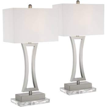360 Lighting Roxie Modern Table Lamps Set of 2 with Clear Acrylic Risers 31" Tall Brushed Nickel Off White Rectangular Shade for Bedroom Living Room