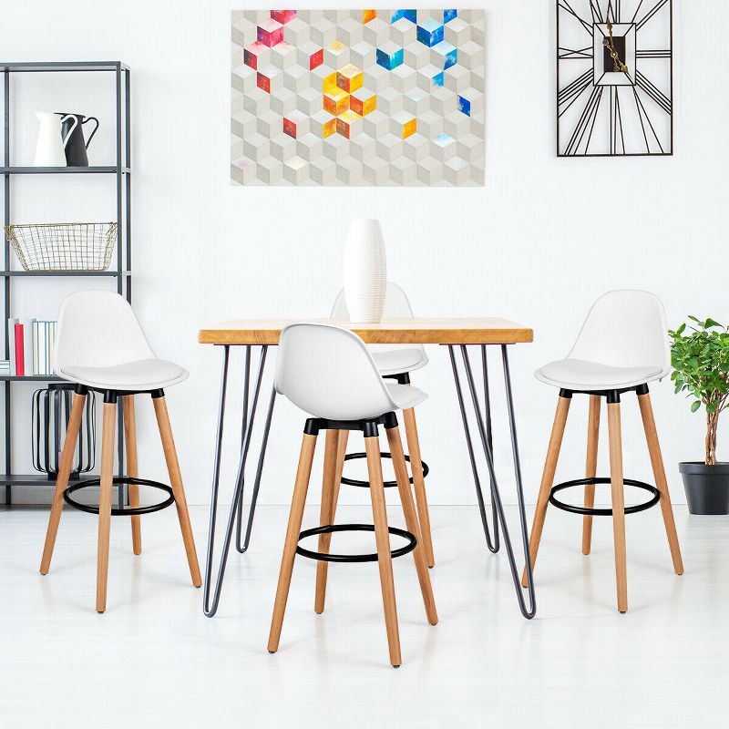 Tangkula Set of 4 Mid Century Barstool 28.5" Dining Pub Chair w/Leather Padded Seat White/Black, 2 of 9