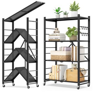 SKONYON Storage Shelves Foldable Metal Shelves Utility Shelving Units with Hooks 4-Tier & 5-Tier - 1 of 4