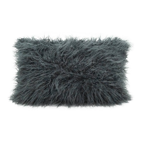 12 X20 Poly Filled Faux Mongolian Fur Pillow Slate Saro