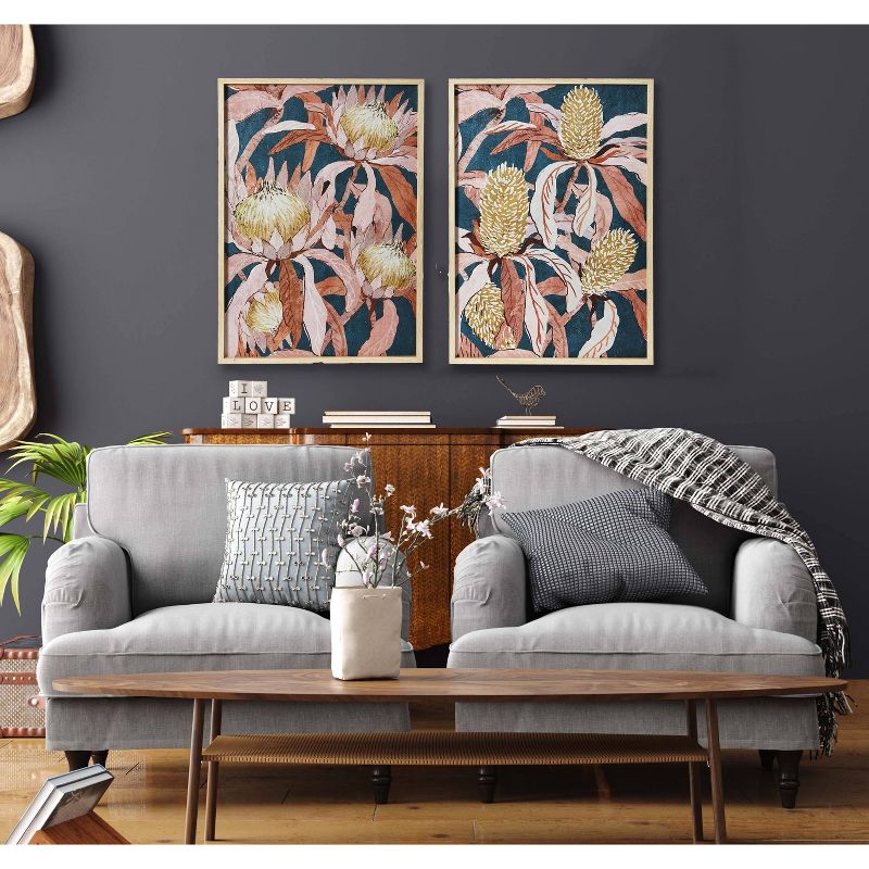 Storied Home (Set of 2) Floral Prints with Wood Wall Art Set, 2 of 7