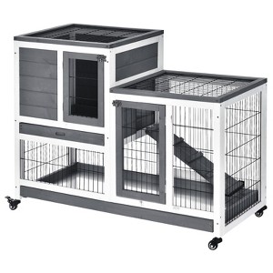 Skyzone Elevated Wooden Rabbit Hutch with 2-Floor Design, Lockable Doors, Openable Top & No-Leak - 1 of 4