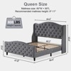 Queen Velvet Tufted Bed w/ Wingback Headboard & Wood Slats.,No box spring needed,Gray platform bed frame - 2 of 4