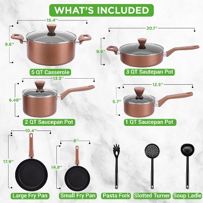 NutriChef 13-Piece Brown Nonstick Aluminum Cookware Set