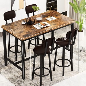 Hooseng Modern Farmhouse Style 5 Piece Dining Table Set with MDF Top, Metal Frame and Upholstered Bar Stools, 4-Person Dining Room Table Set for 2 - 1 of 4