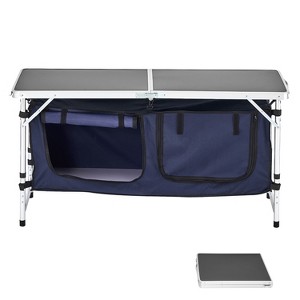 VEVOR Camping Kitchen Table, Folding Outdoor Cooking Table, 3 Adjustable Height, Aluminum Lightweight Portable Cook Station, Blue - 1 of 4
