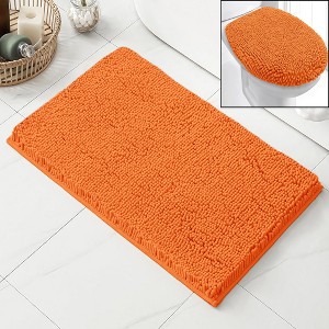 Home Mart Goods 2 Piece Set Orange Soft Cozy Plush Chenille Bath Mat Bathroom Rug & Toilet Seat Cover - 1 of 4