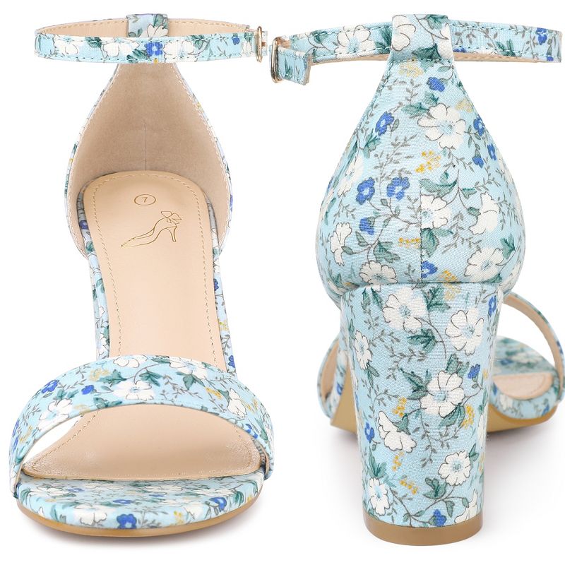 Perphy Women's Floral Printed Open Toe Ankle Strap Chunky Heels Sandals, 3 of 7