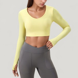 Anna-Kaci Active Women's Long Sleeve V-Neck Cropped Active Top with Thumbhole Cuffs and Stretch Fit for Workouts - 1 of 4