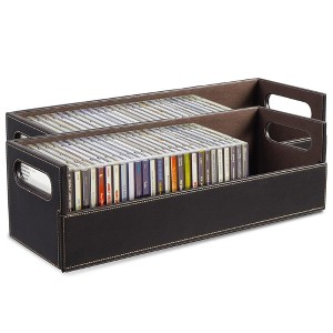 Stock Your Home 2- Pack CD Storage Box, Faux Leather (Brown) - 1 of 3
