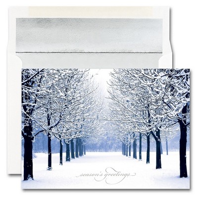 JAM Paper Blank Christmas Cards & Matching Envelopes Set Blue Tree Scene 526M1009WB