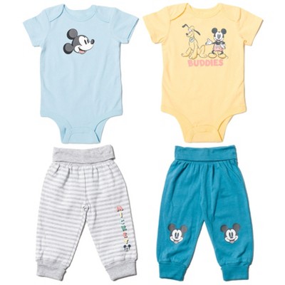 Disney Mickey Mouse Pluto Baby Snap Bodysuits and Pants Newborn to Infant