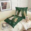 Green Christmas Outdoor Pillow Covers 18x18 Set of 2 White Gold Xmas Tree Snowflakes Pillow Case Rustic - 3 of 4