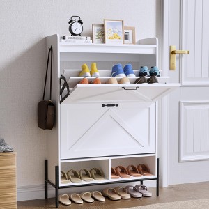 Shoe Cabinet with 2 Flip Drawers - Freestanding Storage Organizer for Entryway, Narrow Shoe Rack Cabinet, Dry and Wet Separation with Metal Legs - 1 of 4