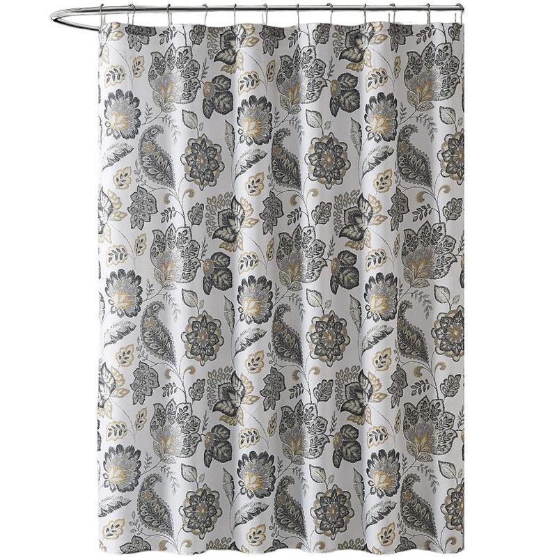 Kate Aurora Shabby Chic Yellow & Gray Floral Paisley Fabric Shower Curtain - 72 in. x 72 in., 2 of 3