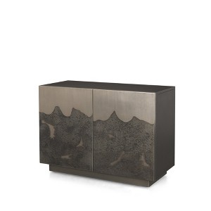 HomeRoots 30" Gray Distressed Metal Textured Door Accent Cabinet With Two Doors - 1 of 4
