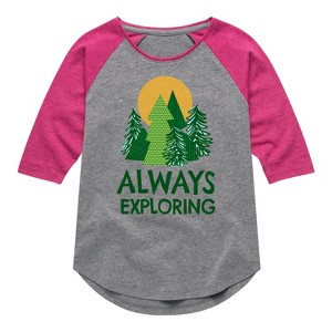 Girls' - Instant Message - Always Exploring Shirt Tail Raglan Graphic T-shirt - 1 of 4